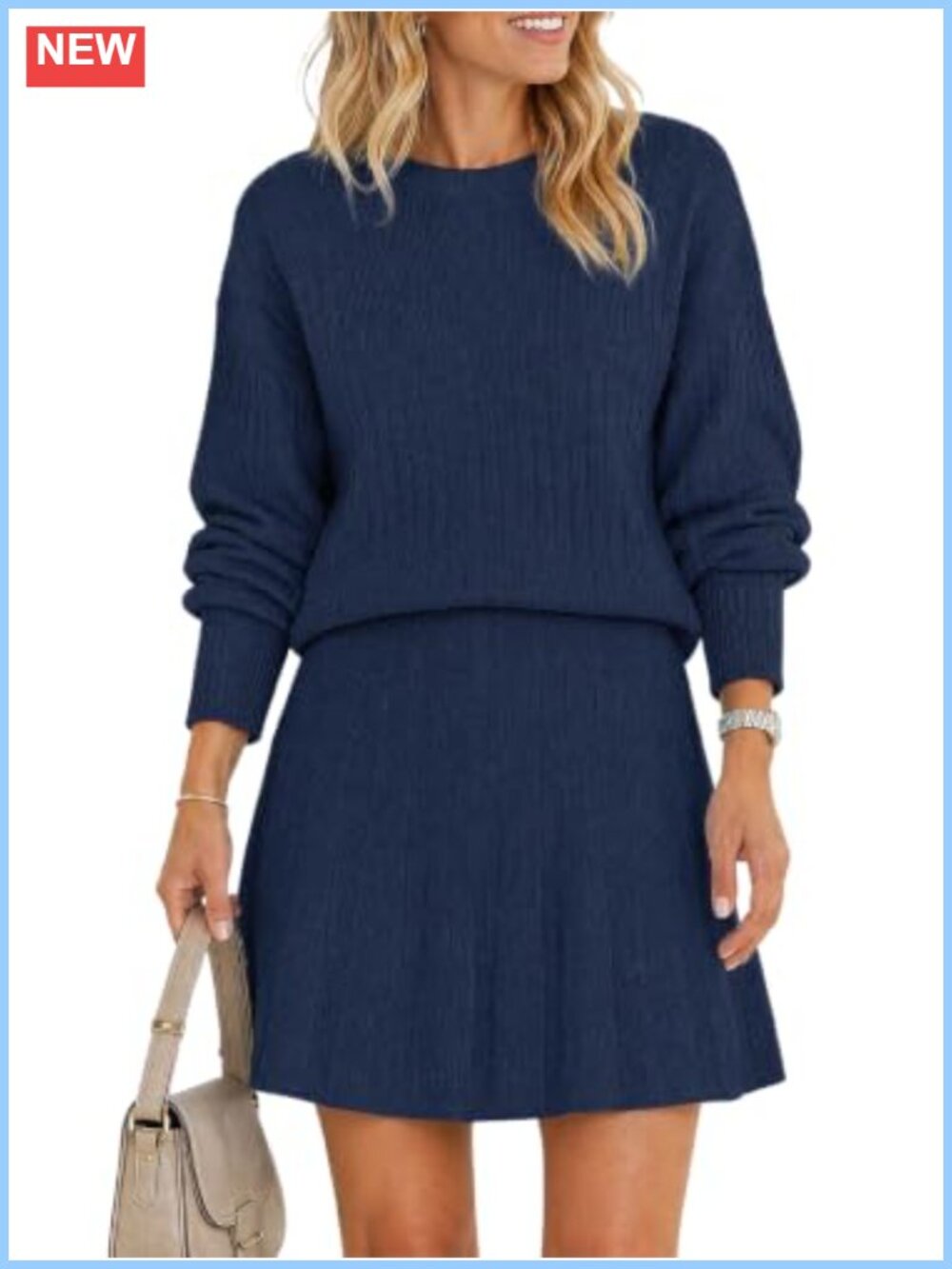 Ribbed Knit 2 Piece Sweater and Mini Skirt Set Casual